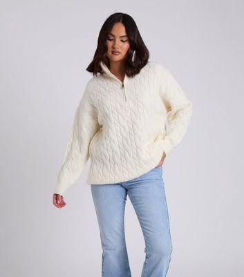 Urban Bliss Cream Cable Knit Quarter Zip Jumper