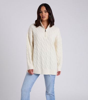 Urban Bliss Cream Cable Knit Quarter Zip Jumper