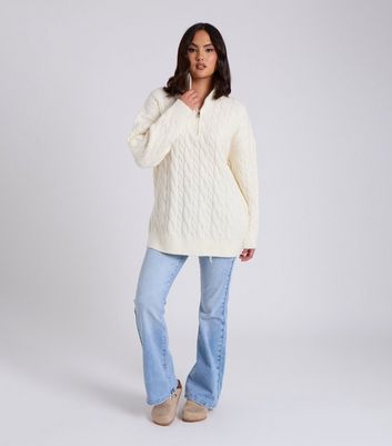 Urban Bliss Cream Cable Knit Quarter Zip Jumper 3 Urban Bliss Cream Cable Knit Quarter Zip Jumper