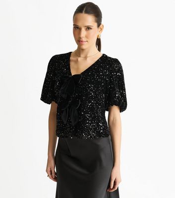 Gini London Velvet Sequin Bow Front Top 3 Gini London Velvet Sequin Bow Front Top