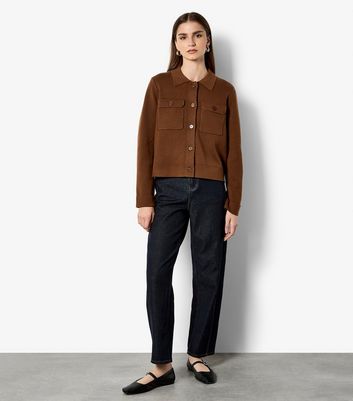 Apricot Brown Collared Button Up Cardigan