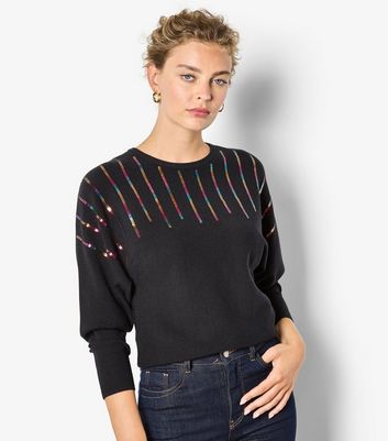 Apricot Black Sequinned Batwing Jumper
