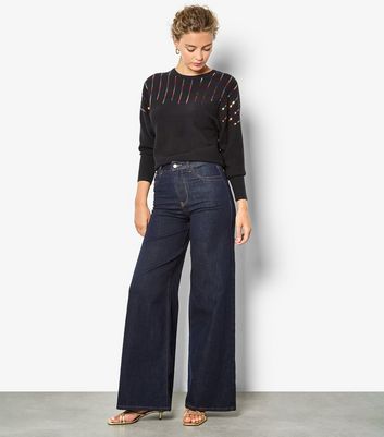 Apricot Black Sequinned Batwing Jumper