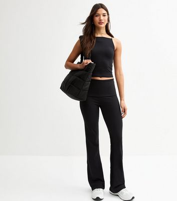 Black Foldover Waist Kickflare Leggings