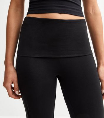 Black Foldover Waist Kickflare Leggings