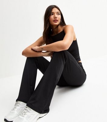 Black Foldover Waist Kickflare Leggings