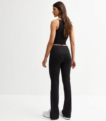 Black Foldover Waist Kickflare Leggings