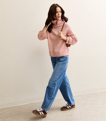 Light Pink Rib Roll Neck Jumper