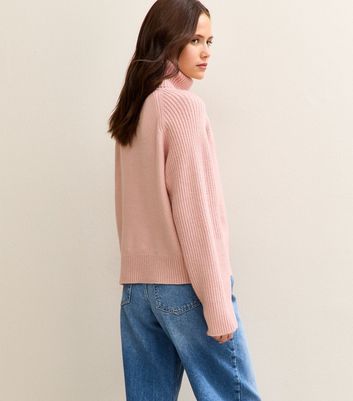 Light Pink Rib Roll Neck Jumper