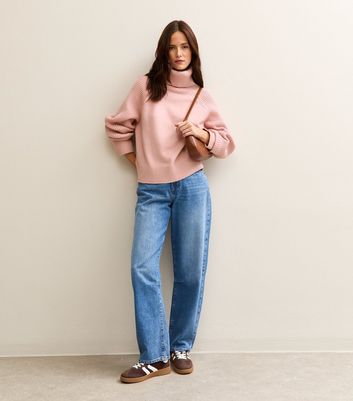 Light Pink Rib Roll Neck Jumper