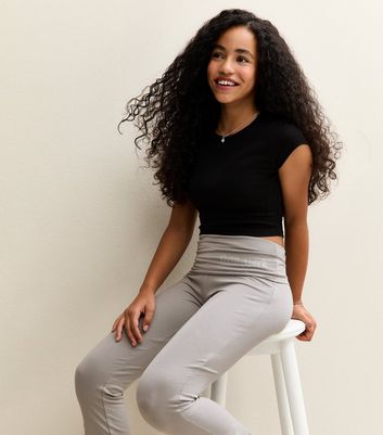 Girls Dark Grey Diamanté Logo Flared Trousers