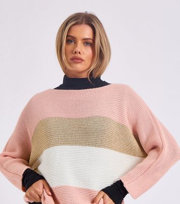 Gini London Pink Chunky Knit Striped Jumper