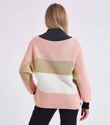 Gini London Pink Chunky Knit Striped Jumper