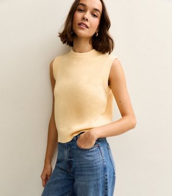 Light Yellow Crew Neck Knit Vest
