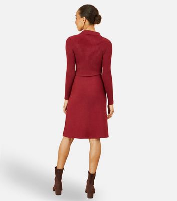 Yumi Burgundy Ribbed Knit Shirt Dress