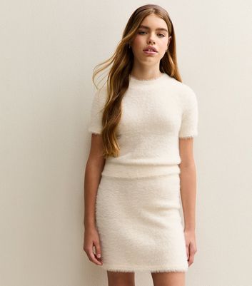 Girls Off White Fluffy Mini Skirt