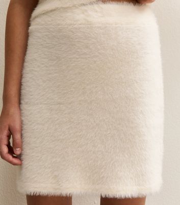 Girls Off White Fluffy Mini Skirt
