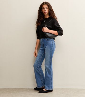 Girls Blue Washed Flared Jeans