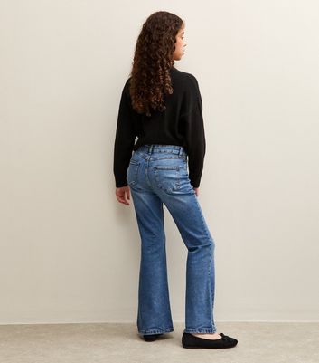 Girls Blue Washed Flared Jeans 4 Girls Blue Washed Flared Jeans