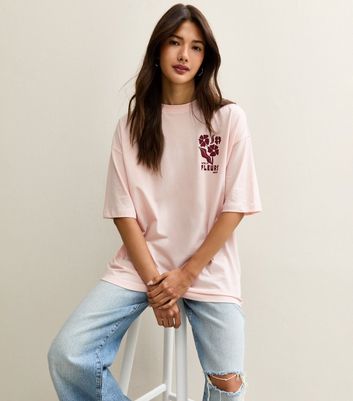 Pink Fleurs Print Oversized T-Shirt