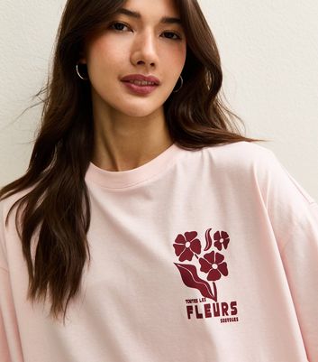 Pink Fleurs Print Oversized T-Shirt