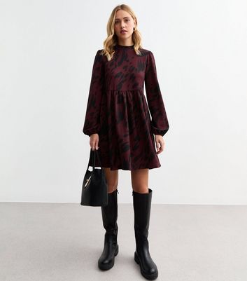Burgundy Woven Printed Mini Dress