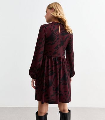 Burgundy Woven Printed Mini Dress