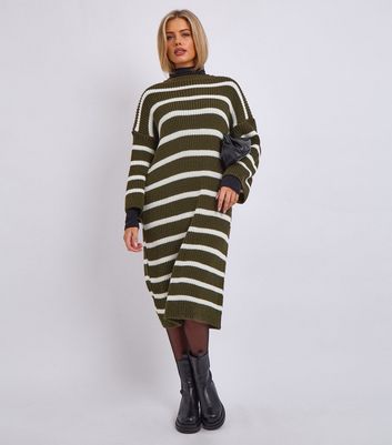 Gini London Olive Striped Knit Midi Dress