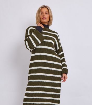 Gini London Olive Striped Knit Midi Dress