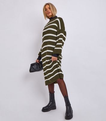 Gini London Olive Striped Knit Midi Dress 3 Gini London Olive Striped Knit Midi Dress