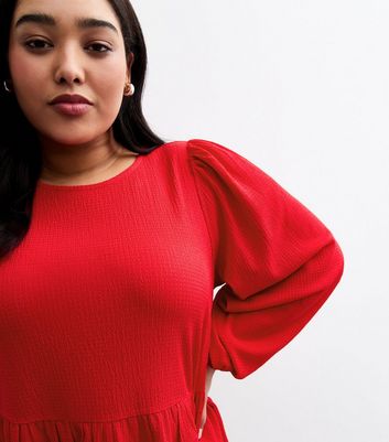 Curves Red Crinkled Texture Mini Dress