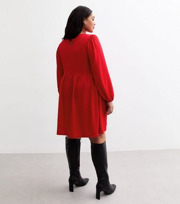 Curves Red Crinkled Texture Mini Dress