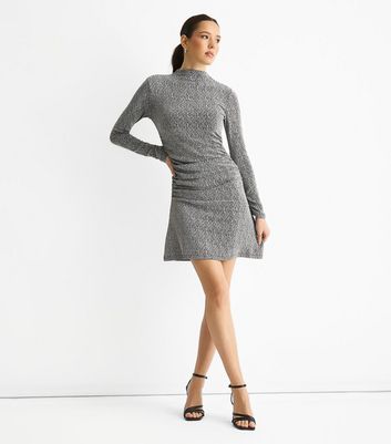 Gini London Grey Shimmery High Neck Mini Dress