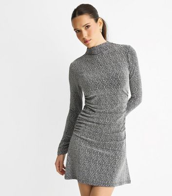 Gini London Grey Shimmery High Neck Mini Dress
