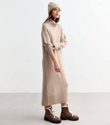 Mink Roll Neck Midi Jumper Dress