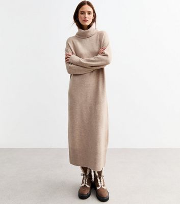 Mink Roll Neck Midi Jumper Dress