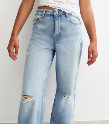 Girls Blue Ripped Knee Wide Leg Jeans 3 Girls Blue Ripped Knee Wide Leg Jeans