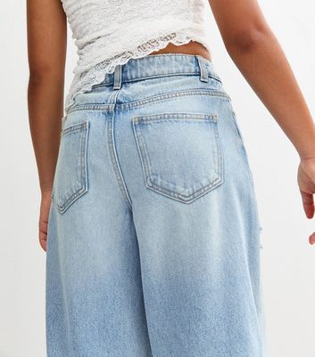 Girls Blue Ripped Knee Wide Leg Jeans 5 Girls Blue Ripped Knee Wide Leg Jeans