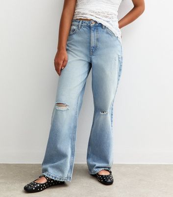 Girls Blue Ripped Knee Wide Leg Jeans 6 Girls Blue Ripped Knee Wide Leg Jeans