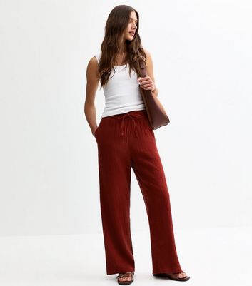Burgundy Double Cloth Wide Leg Trousers