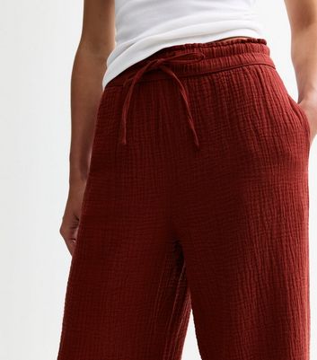 Burgundy Double Cloth Wide Leg Trousers