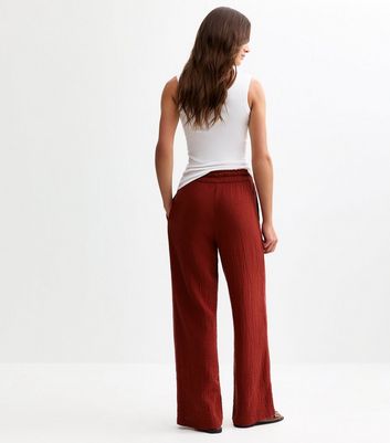 Burgundy Double Cloth Wide Leg Trousers