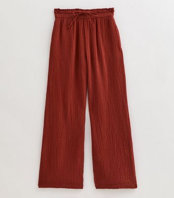 Burgundy Double Cloth Wide Leg Trousers