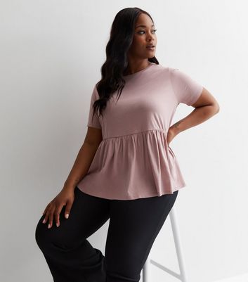Curves Mid Pink Cotton Short Sleeve Peplum Top