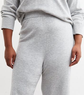 Curves Grey Wide Leg Jersey Trousers