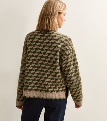 Green Houndstooth High Neck Jumper