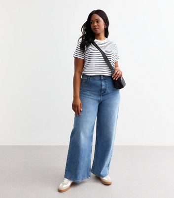 Curves White Striped Crew Neck T-Shirt