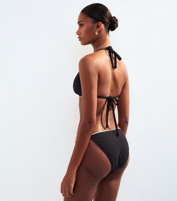 Black Blanket Stitch Crinkle Tanga Bikini Bottoms 4 Black Blanket Stitch Crinkle Tanga Bikini Bottoms