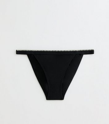 Black Blanket Stitch Crinkle Tanga Bikini Bottoms 6 Black Blanket Stitch Crinkle Tanga Bikini Bottoms