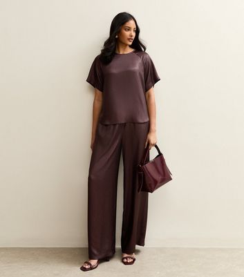 Burgundy Shimmer Textured Wide Leg Trousers